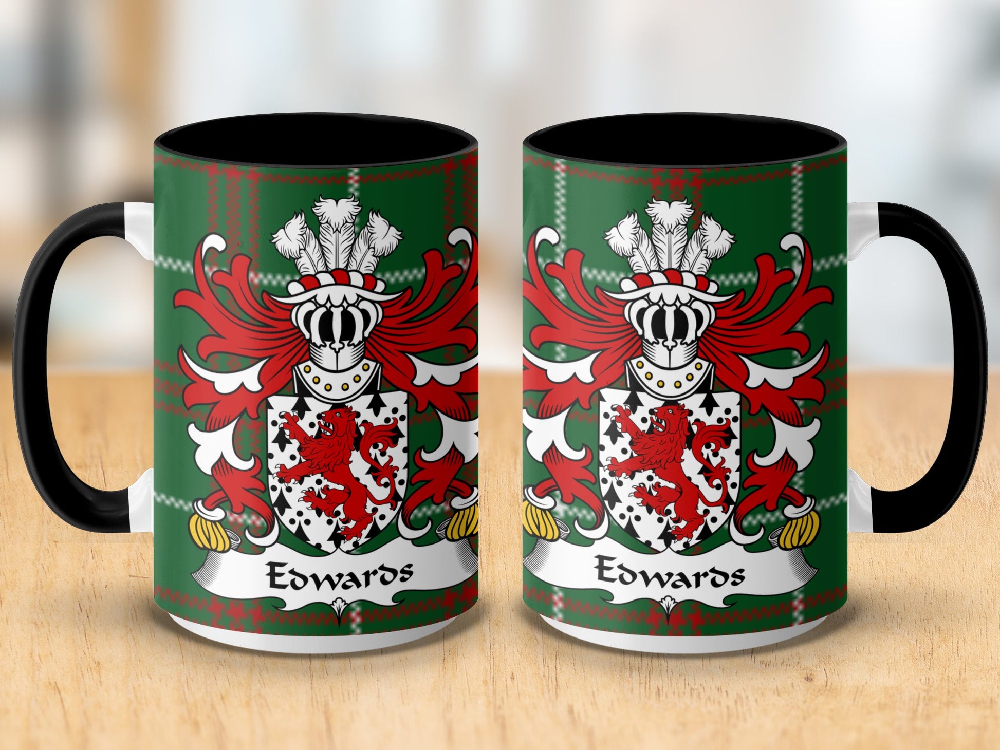 Edwards Welsh Surname with Coat of Arms Tartan Print Mug - Living Stone Gifts