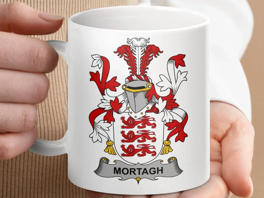 Mortagh Family Crest Shield Emblem Mug - Celtic Ancestry Gifts