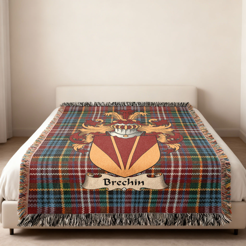 Brechin Caledonia tartan heritage woven throw blanket with family shield