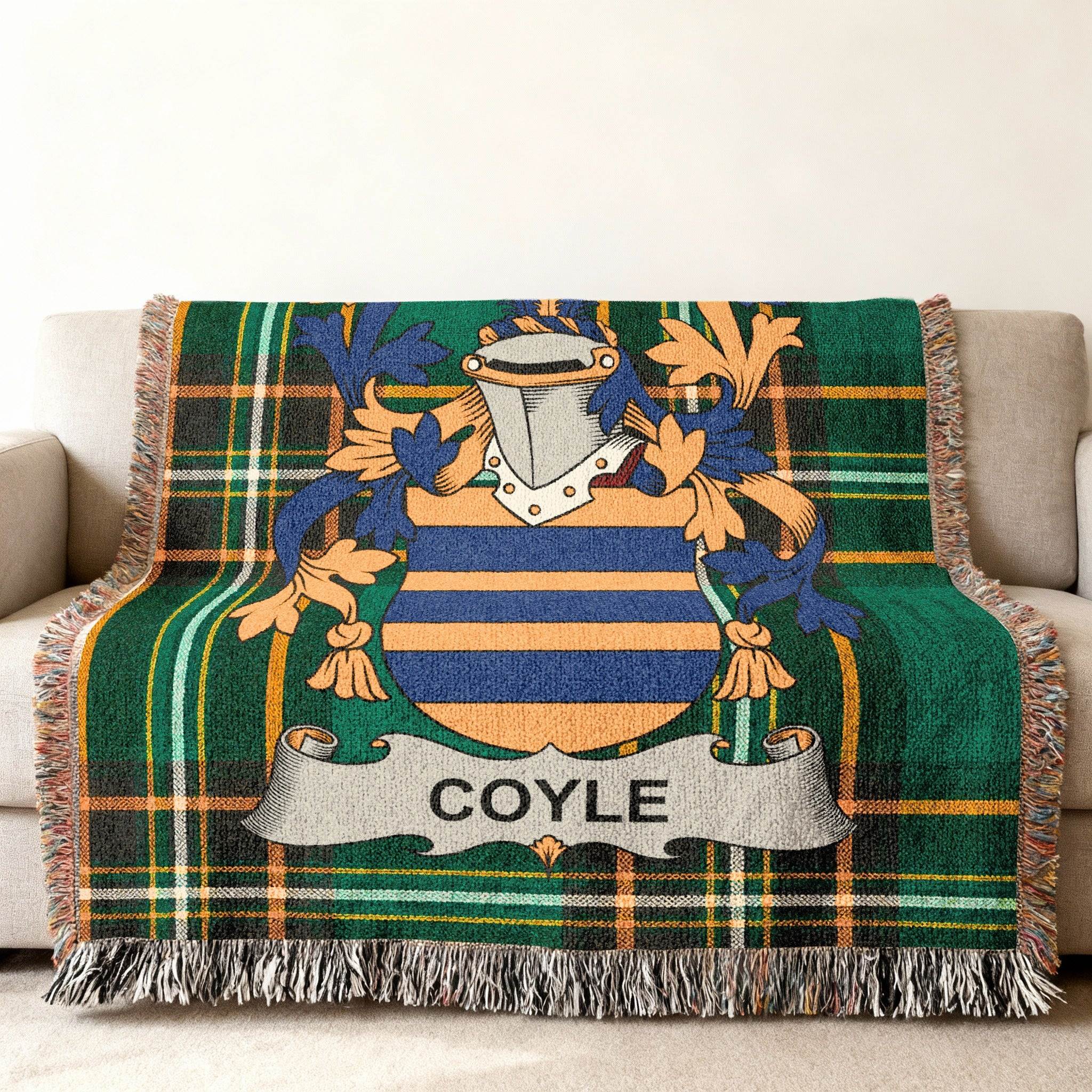 Coyle Family Crest Plaid Heraldry Throw Blanket
