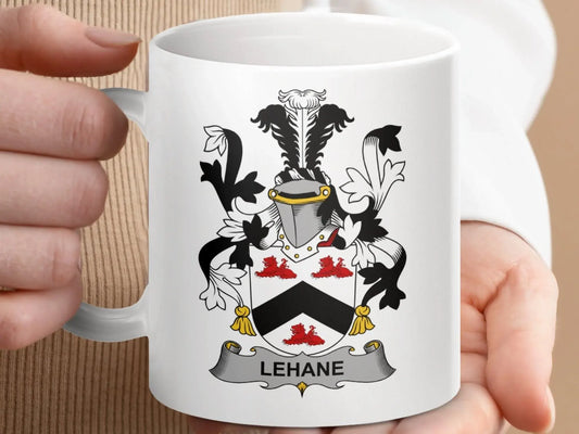 Lehane Surname Irish Family Heritage Crest Coat Arms Mug - Celtic Ancestry Gifts