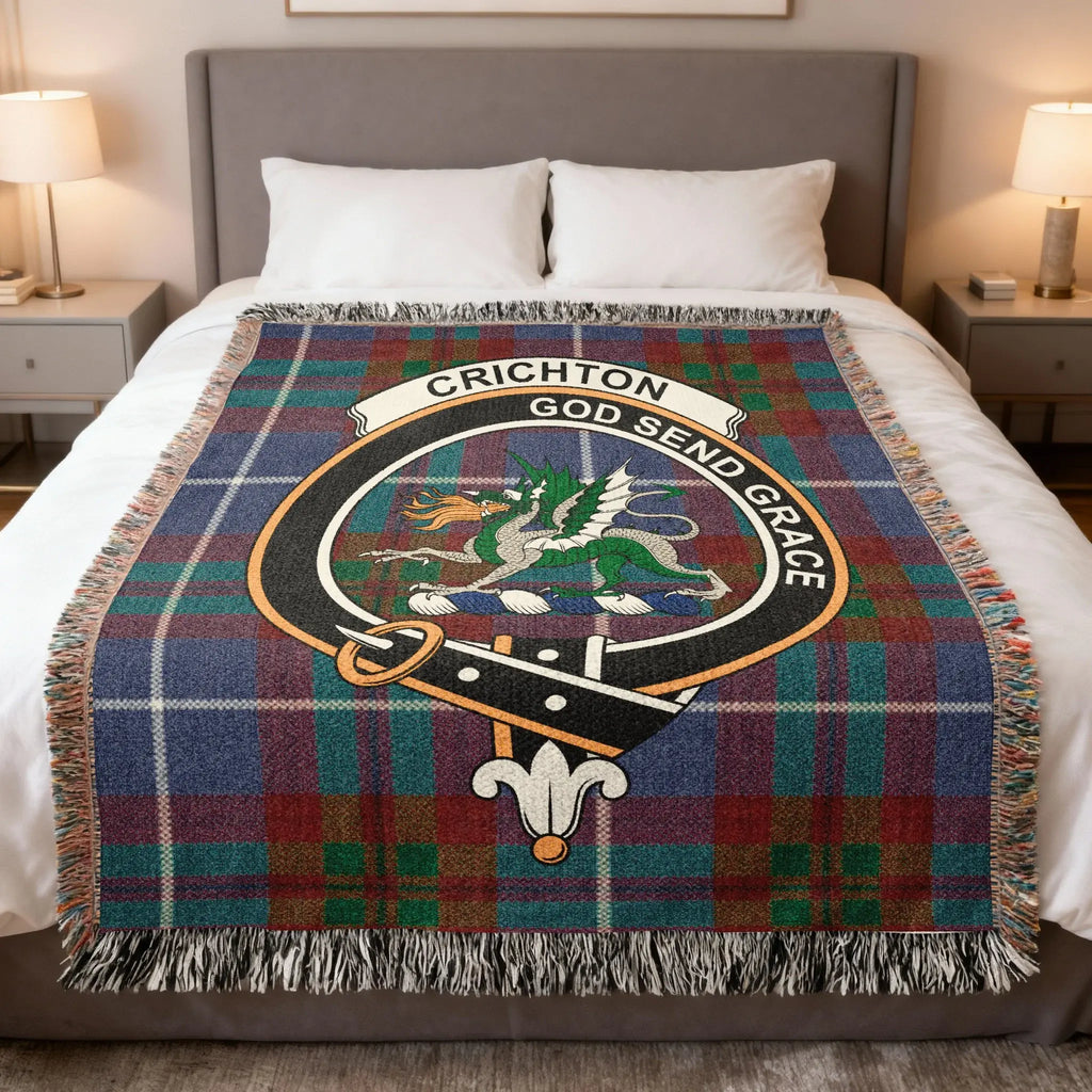 Clan Crichton tartan woven blanket — 100% cotton, full tartan pattern in woven construction