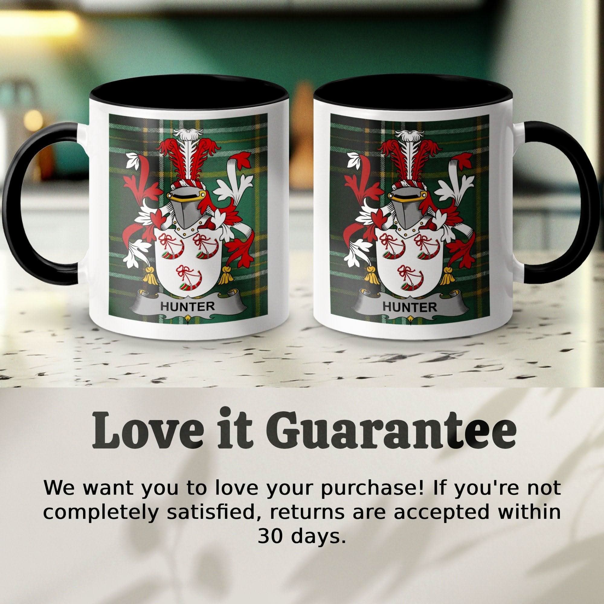 Hunter Surname Family Crest Irish National Tartan Mug - Celtic Ancestry Gifts