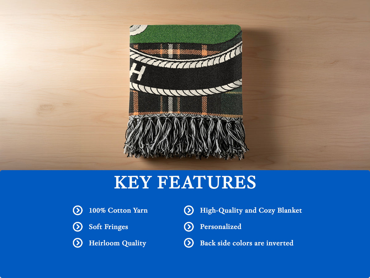 MacManus cotton woven blanket detail with decorative fringed edges