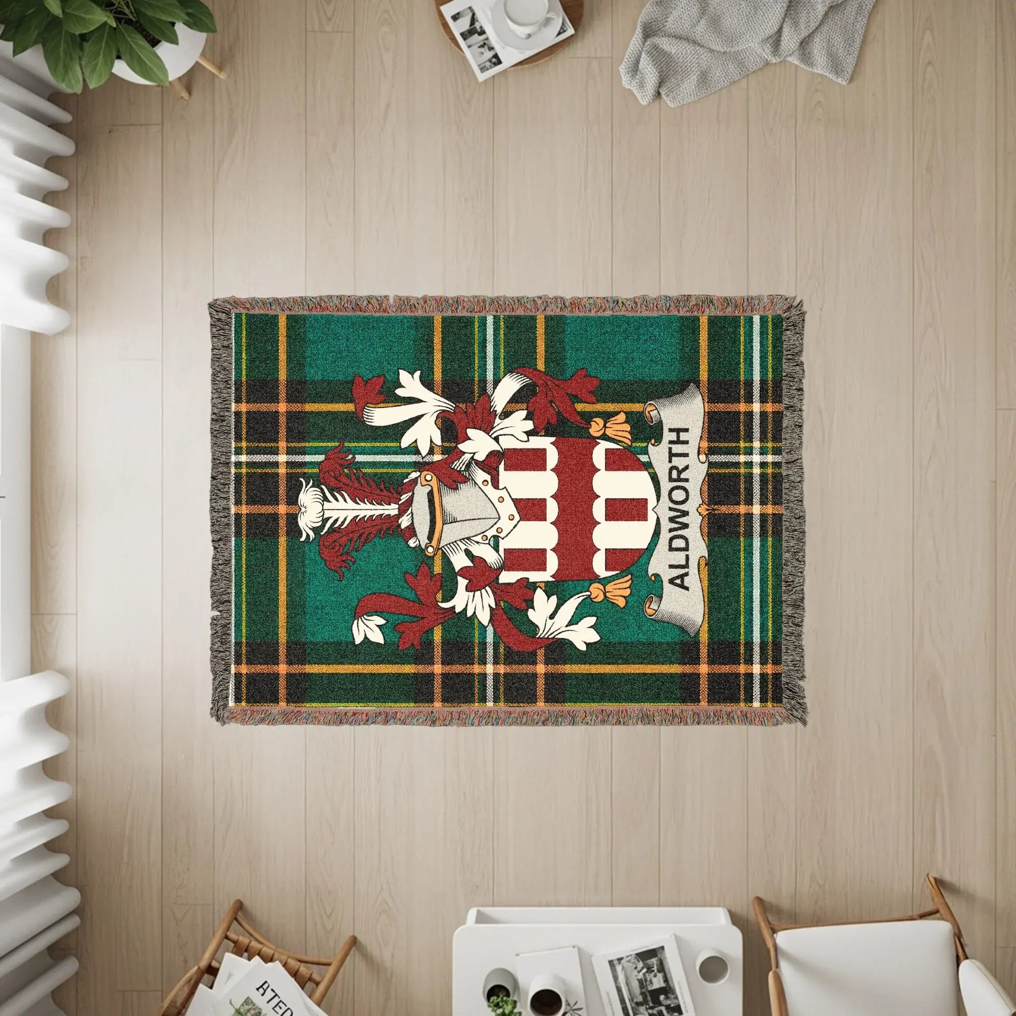 ALDWORTH Heraldic Crest Green Plaid Throw product type