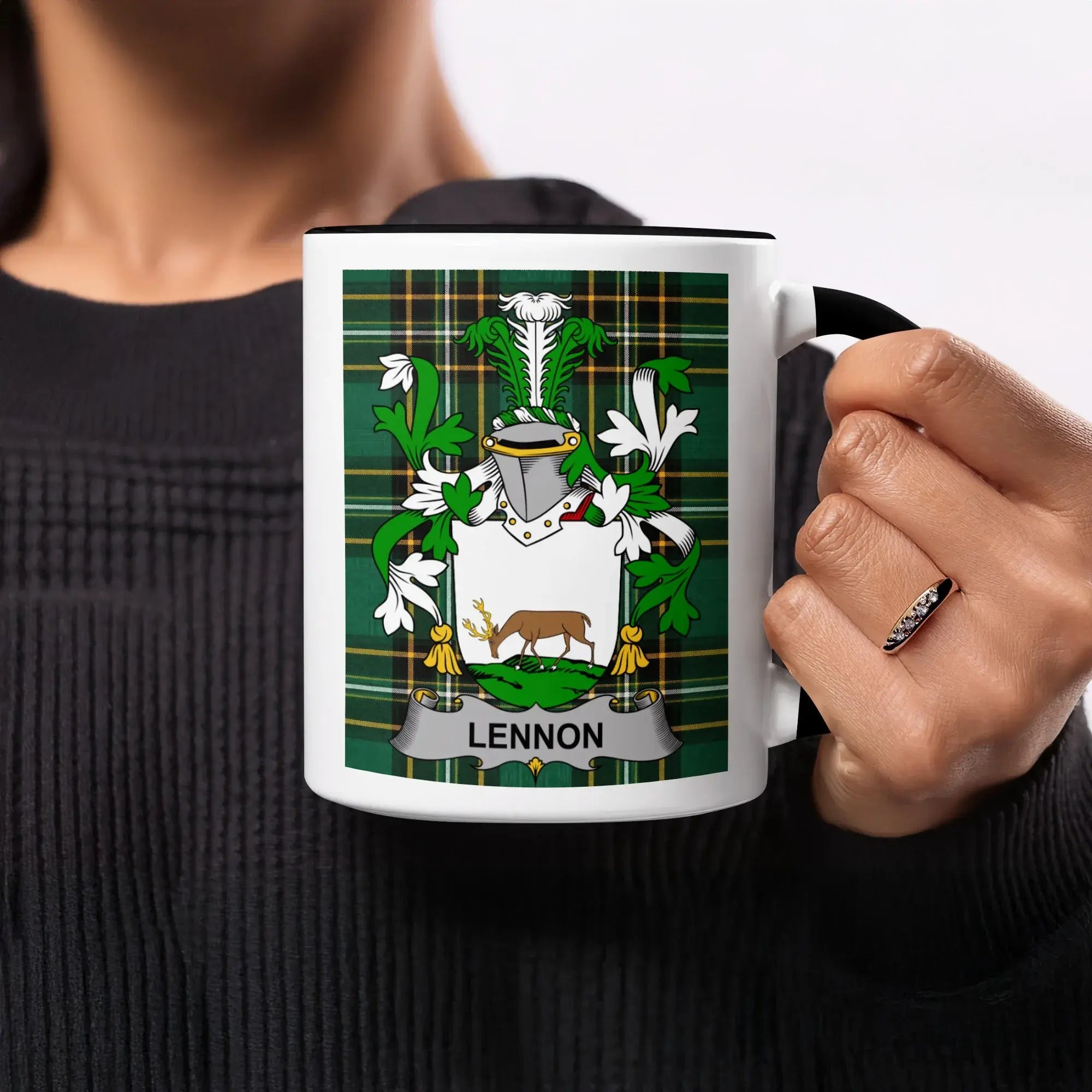 Lennon Irish heritage mug with black handle and interior