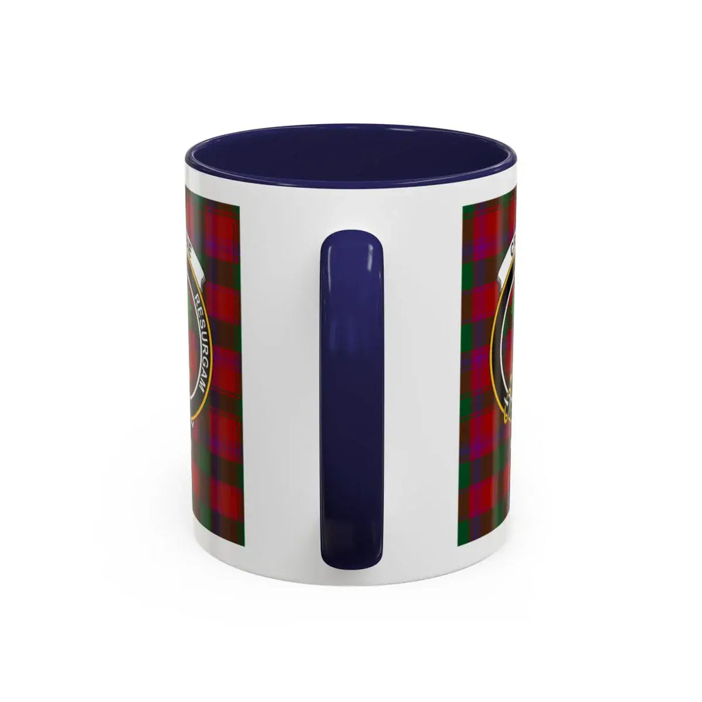 Crest Emblem in Tartan Background Blue Handle Mug