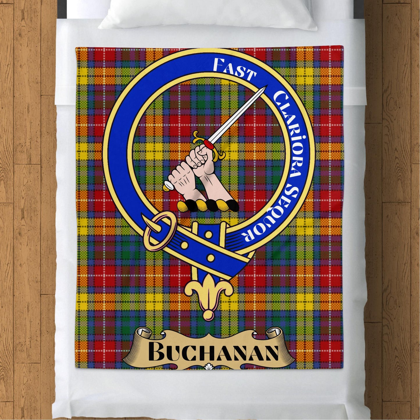 Scottish Clan Buchanan Crest Tartan Throw Blanket - Living Stone Gifts