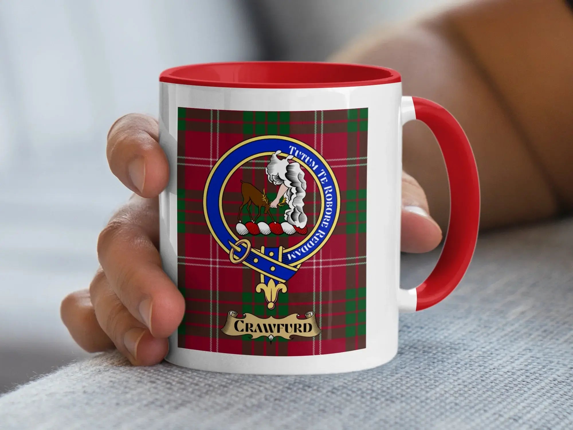Crawfurd Clan Crest Tartan Design Coffee Mug