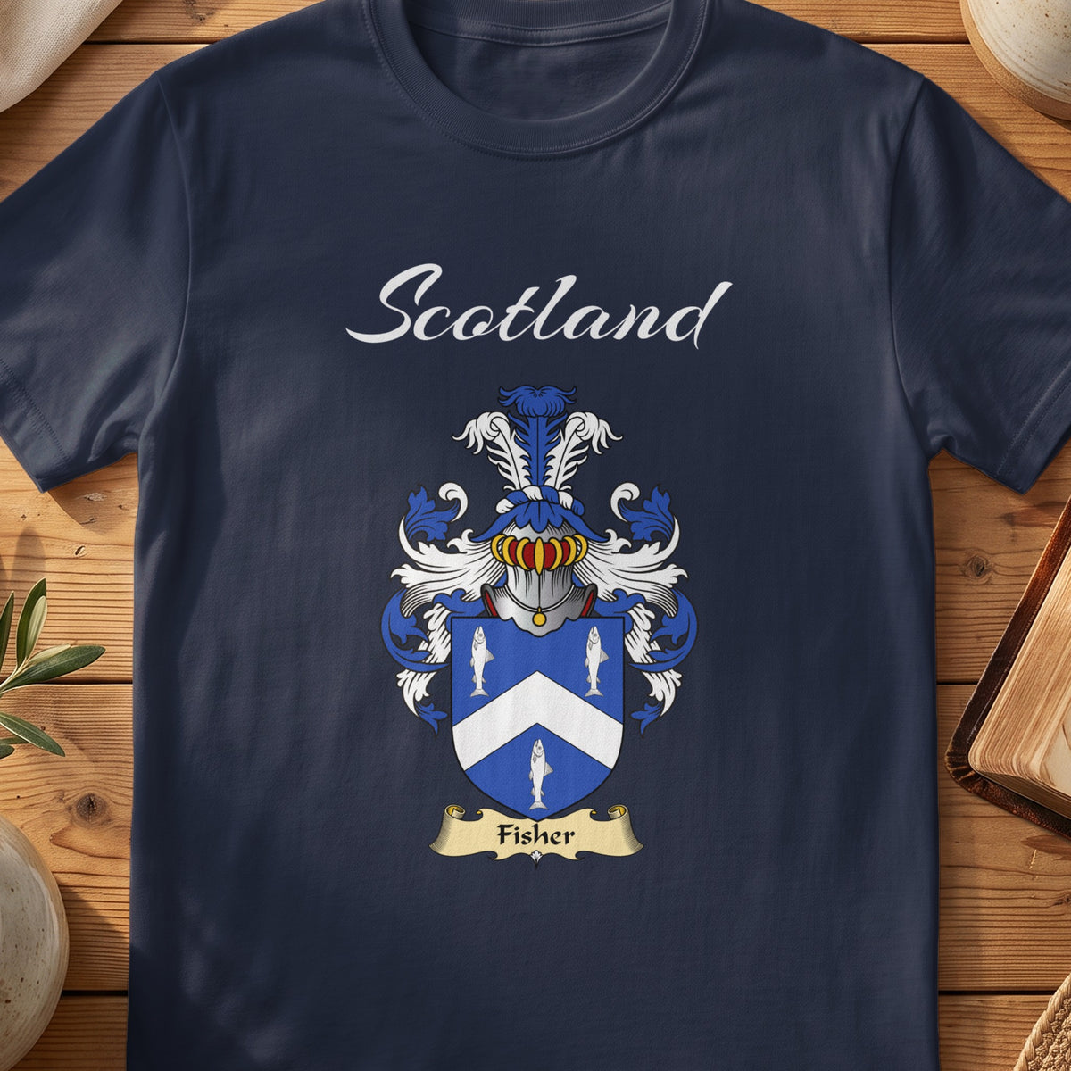 Fisher Scottish family shield T-shirt in Navy