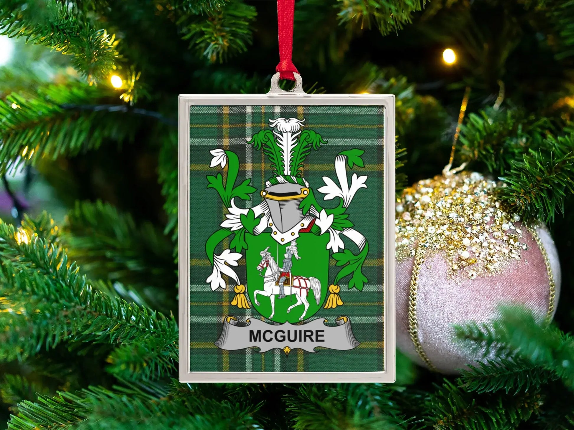 McGuire Coat of Arms Green Plaid Holiday Ornament product
