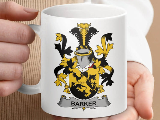 Barker Surname Irish Family Crest Design Graphic Mug - Celtic Ancestry Gifts