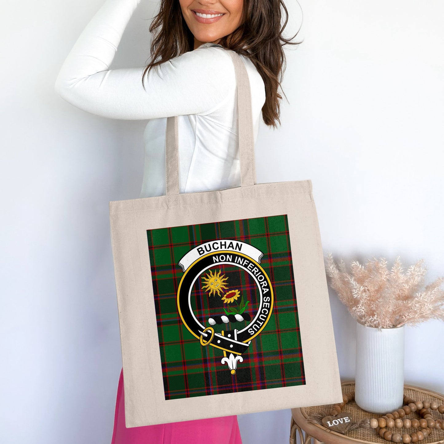 Buchan Clan Scottish Tartan Crest Tote Bag - Living Stone Gifts