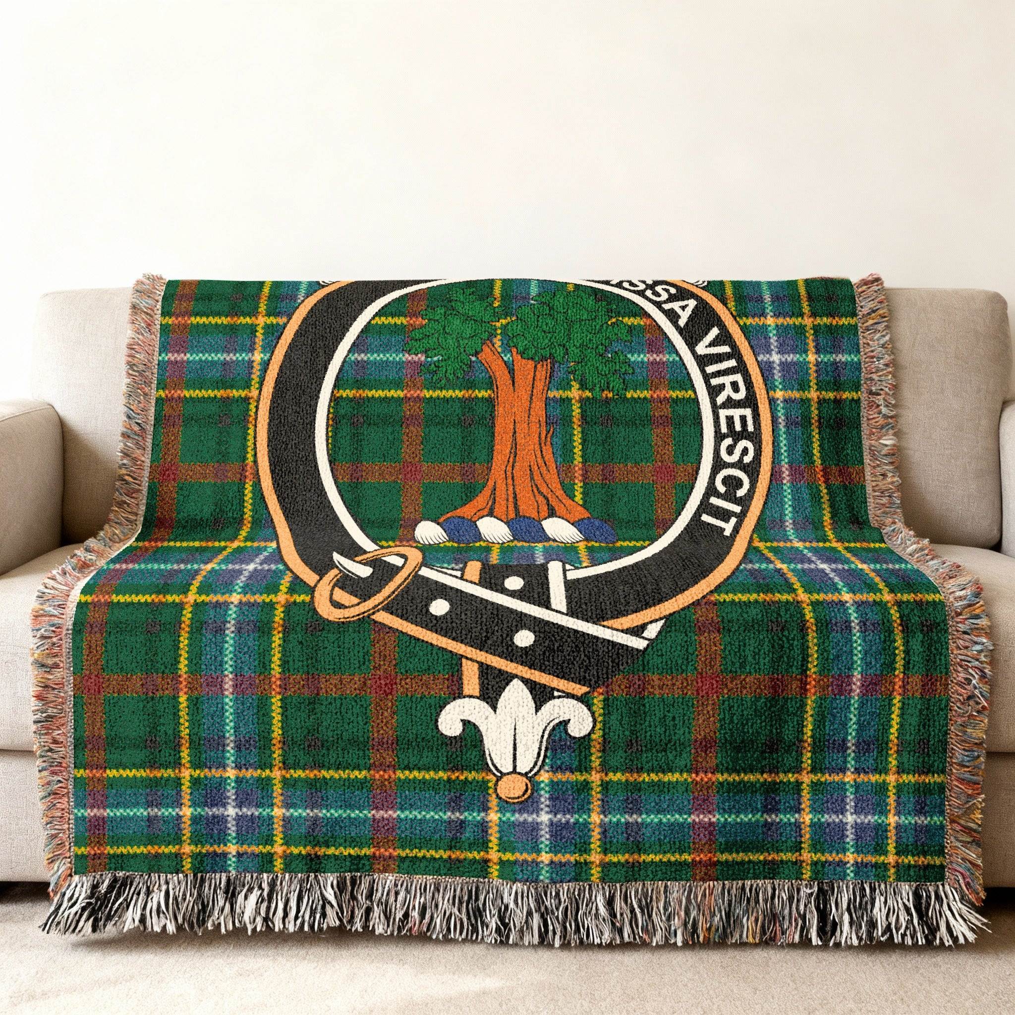 Tartan Plaid Blanket with Emblem Design Blanket