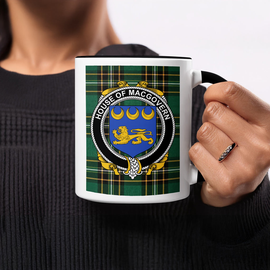 MacGovern Irish heritage ceramic mug showing tartan and surname emblem