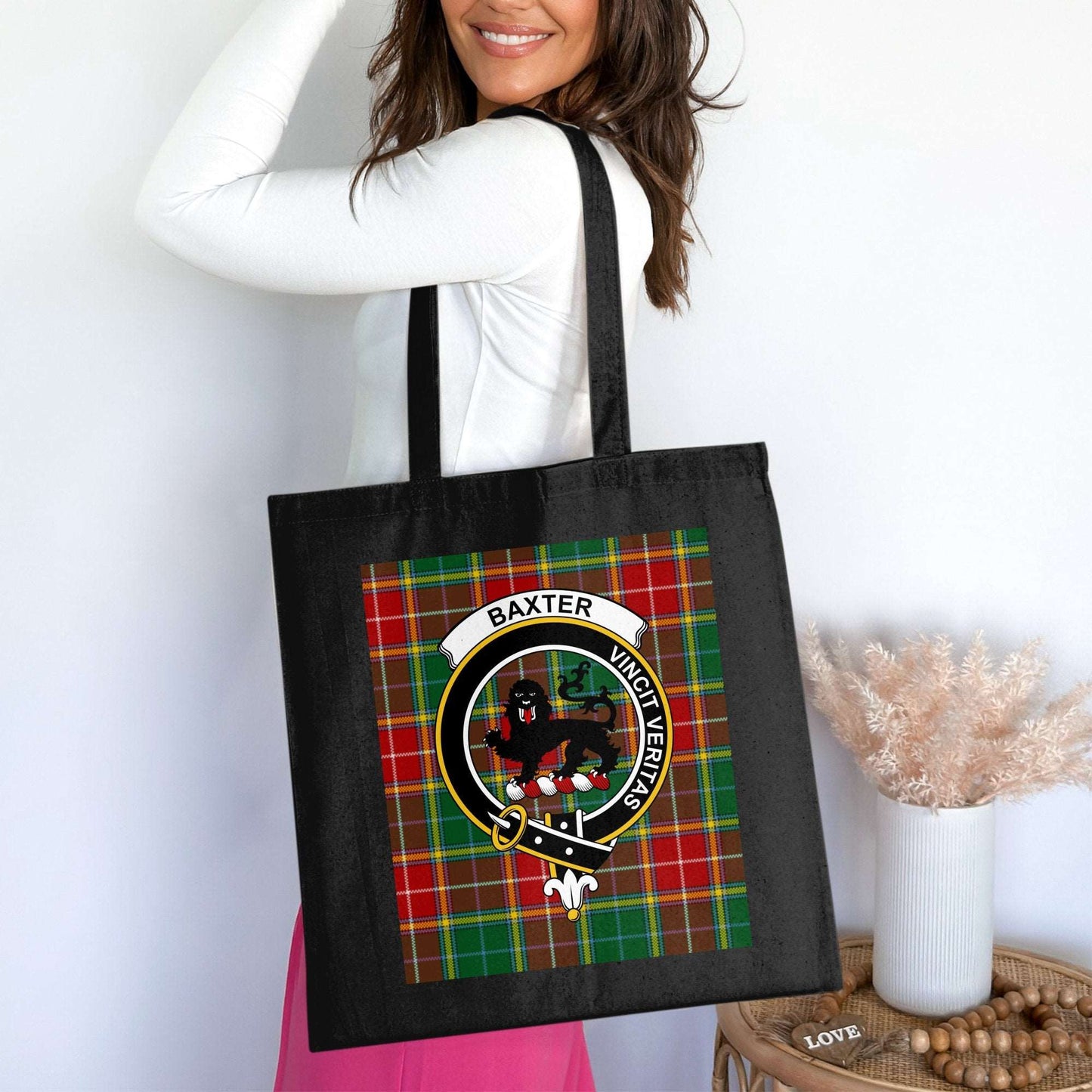 Baxter Scottish Clan Crested Tartan Background Tote Bag - Living Stone Gifts