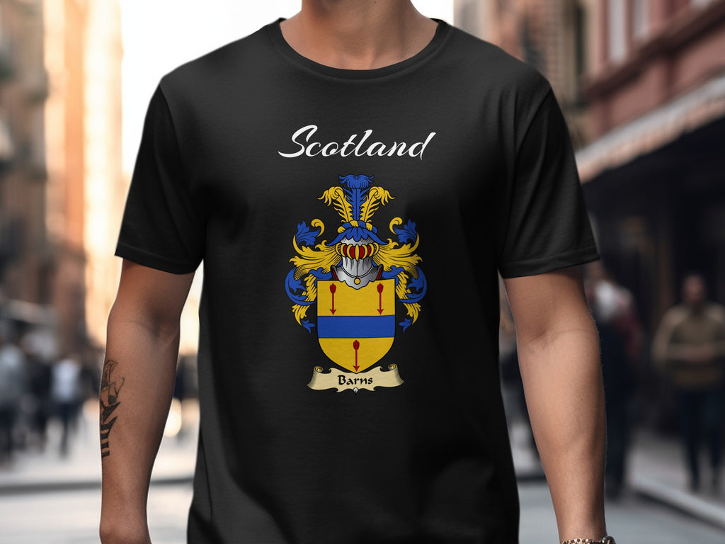 Barns Scottish family shield design on Black T-shirt