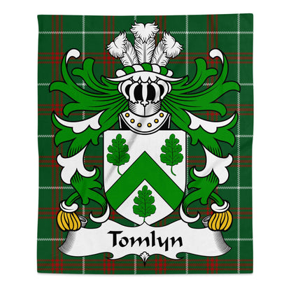 Tomlyn Welsh Surname Coat of Arms on Tartan Background Blanket - Living Stone Gifts