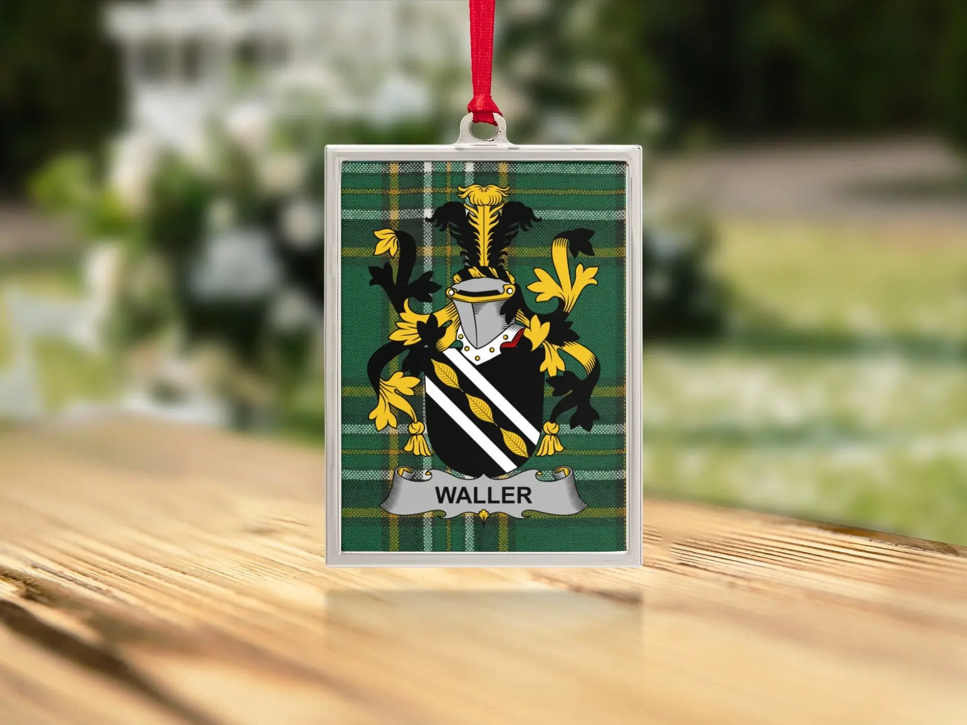 Custom Waller Family Crest Green Plaid Ornament product type