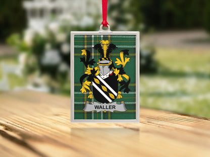 Custom Waller Family Crest Green Plaid Ornament product type