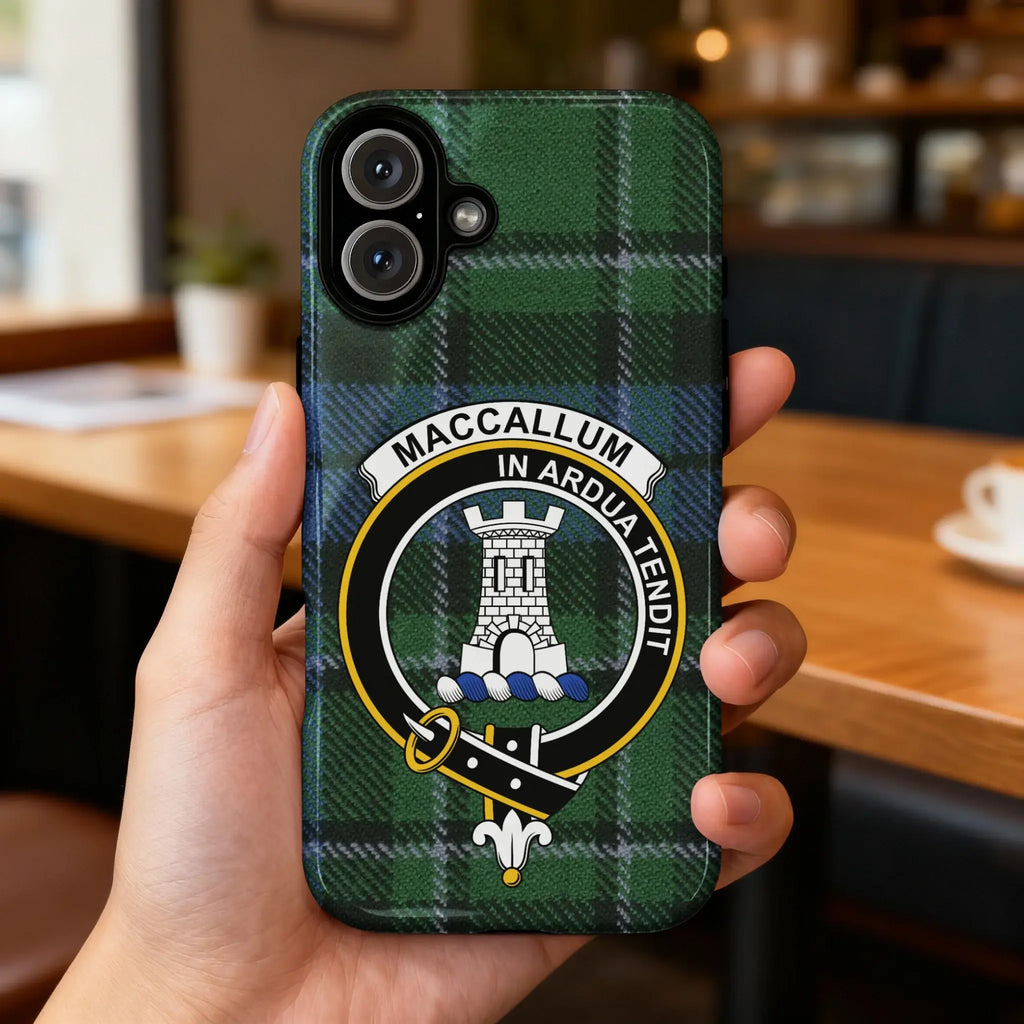 MacCallum clan tartan crest phone case — In Ardua Tendit full wrap glossy print