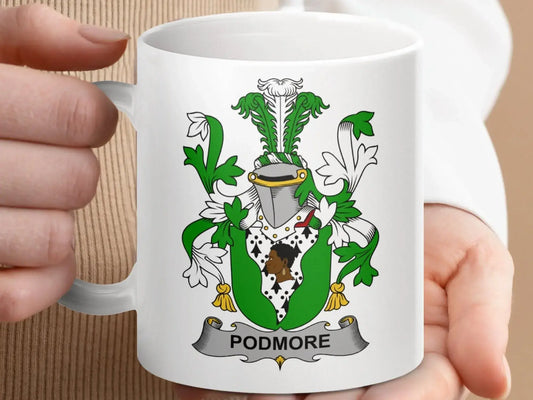 Podmore Family Crest Coat of Arms Emblem mug - Celtic Ancestry Gifts