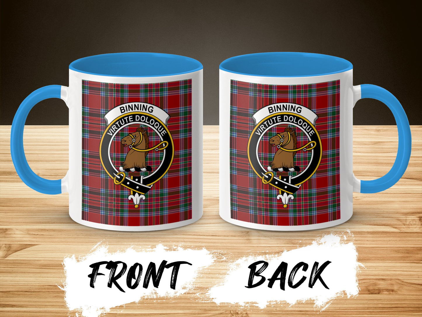 Binning Virtute Doloque Crest Tartan Pattern Mug - Living Stone Gifts