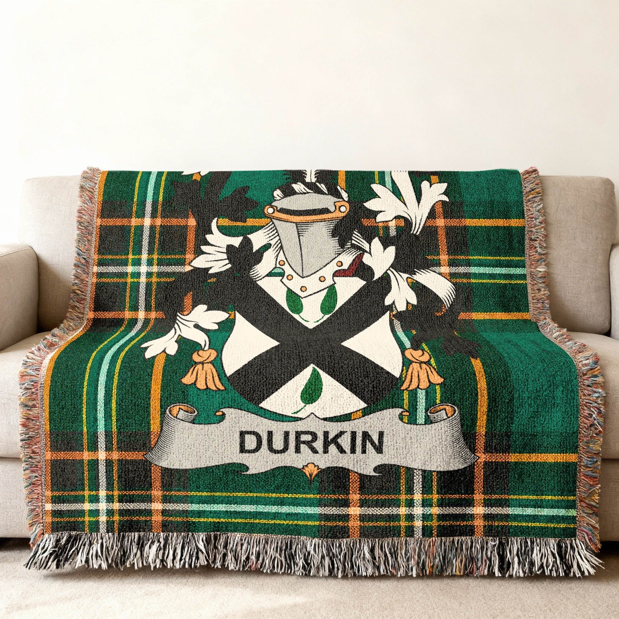 Durkin Crest Green Plaid Throw Blanket product type