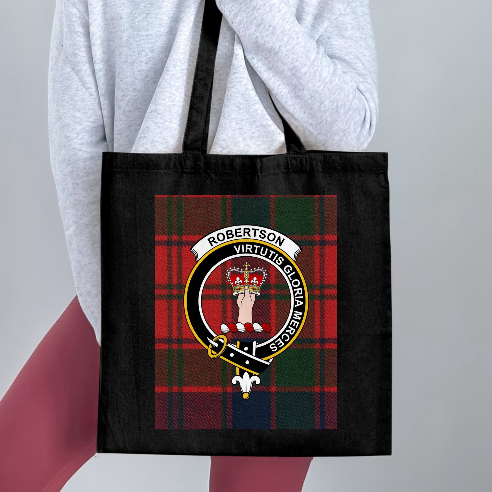 Scottish Clan Crest on Tartan Background Tote Bag - Living Stone Gifts