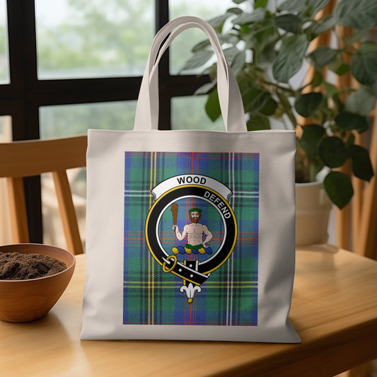 Scottish Clan Crest on Tartan Background Tote Bag - Living Stone Gifts