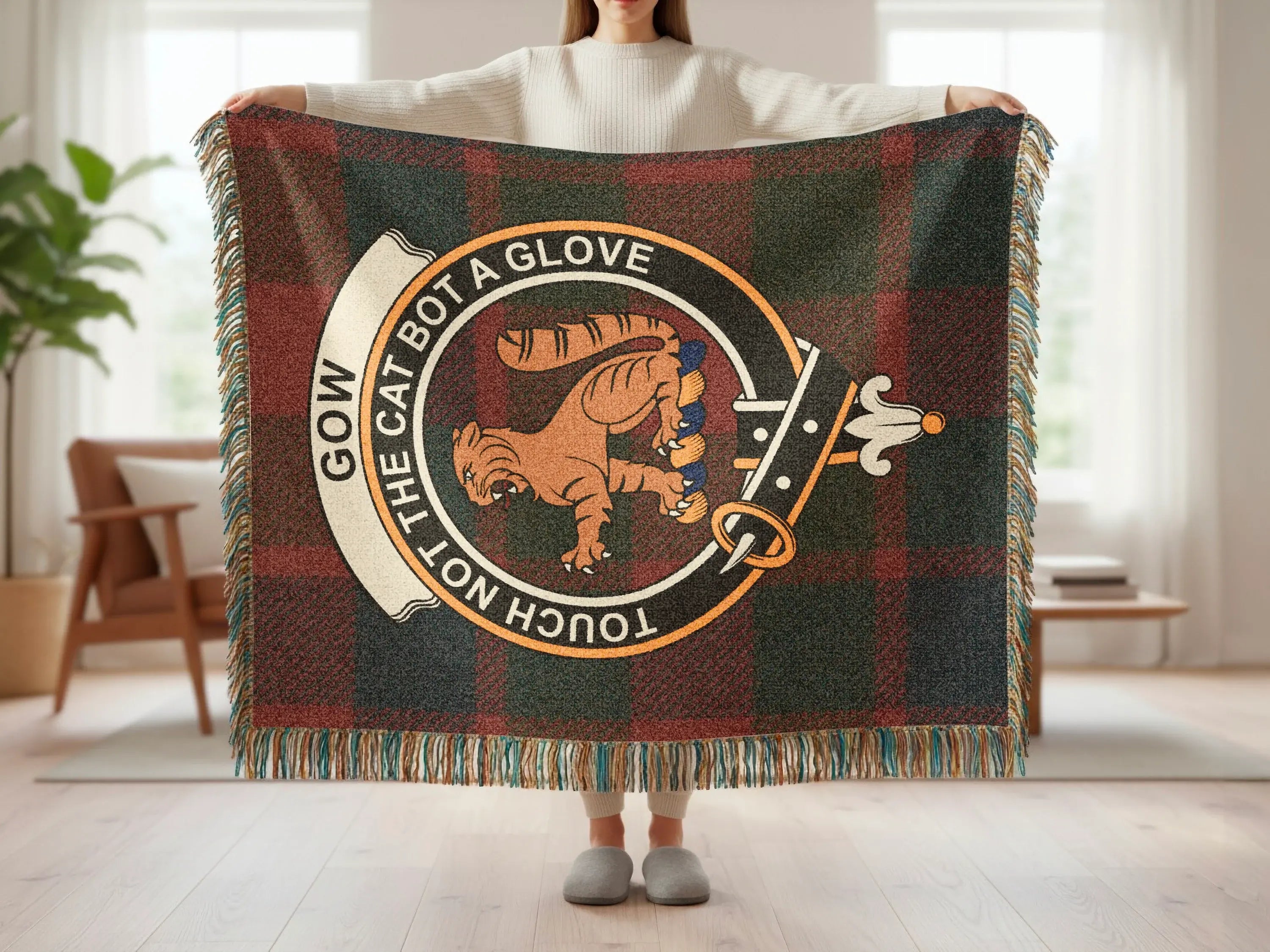 Touch Not The Cat Bot A Glove Plaid Blanket