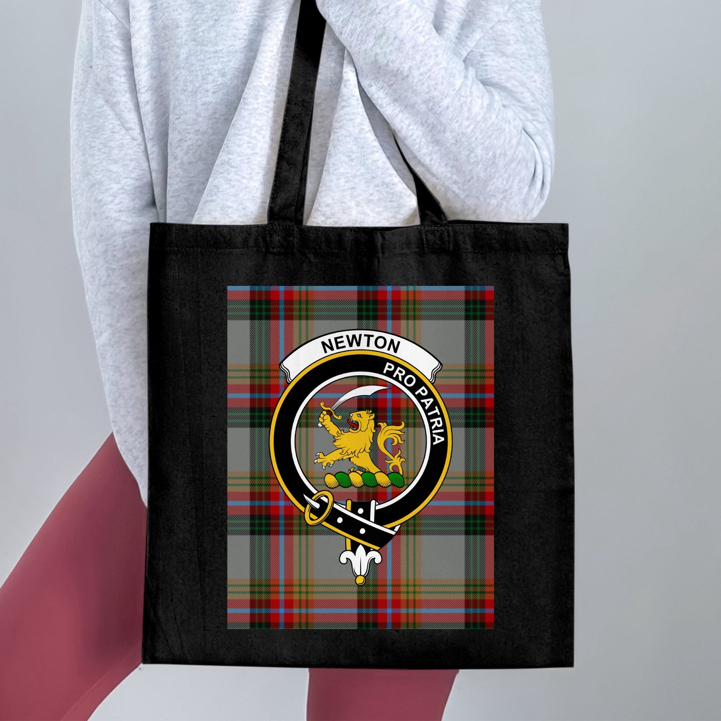 Scottish clan crest on tartan background Tote Bag - Living Stone Gifts