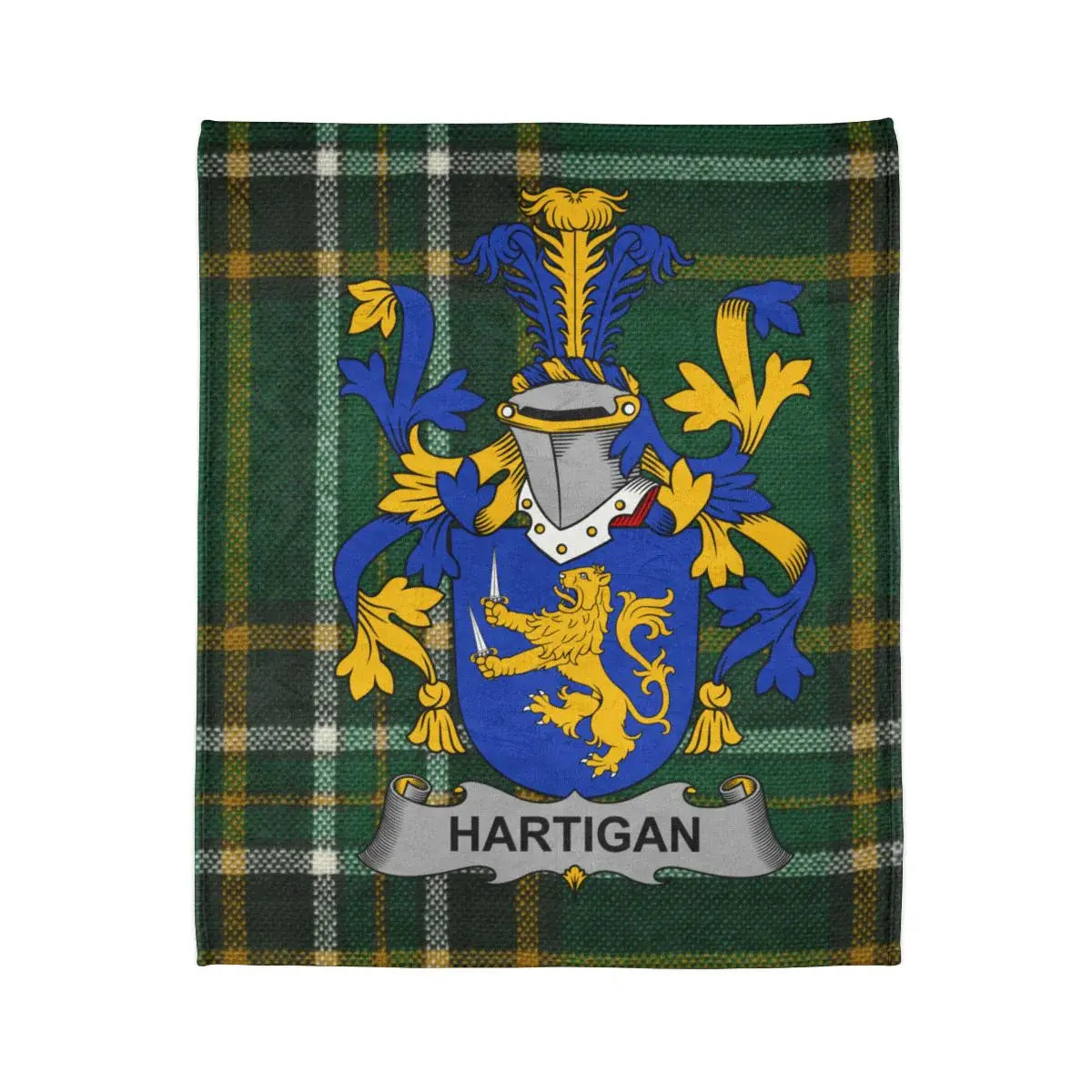 Family Crest Lion Shield Plaid Design Fleece Blanket Product