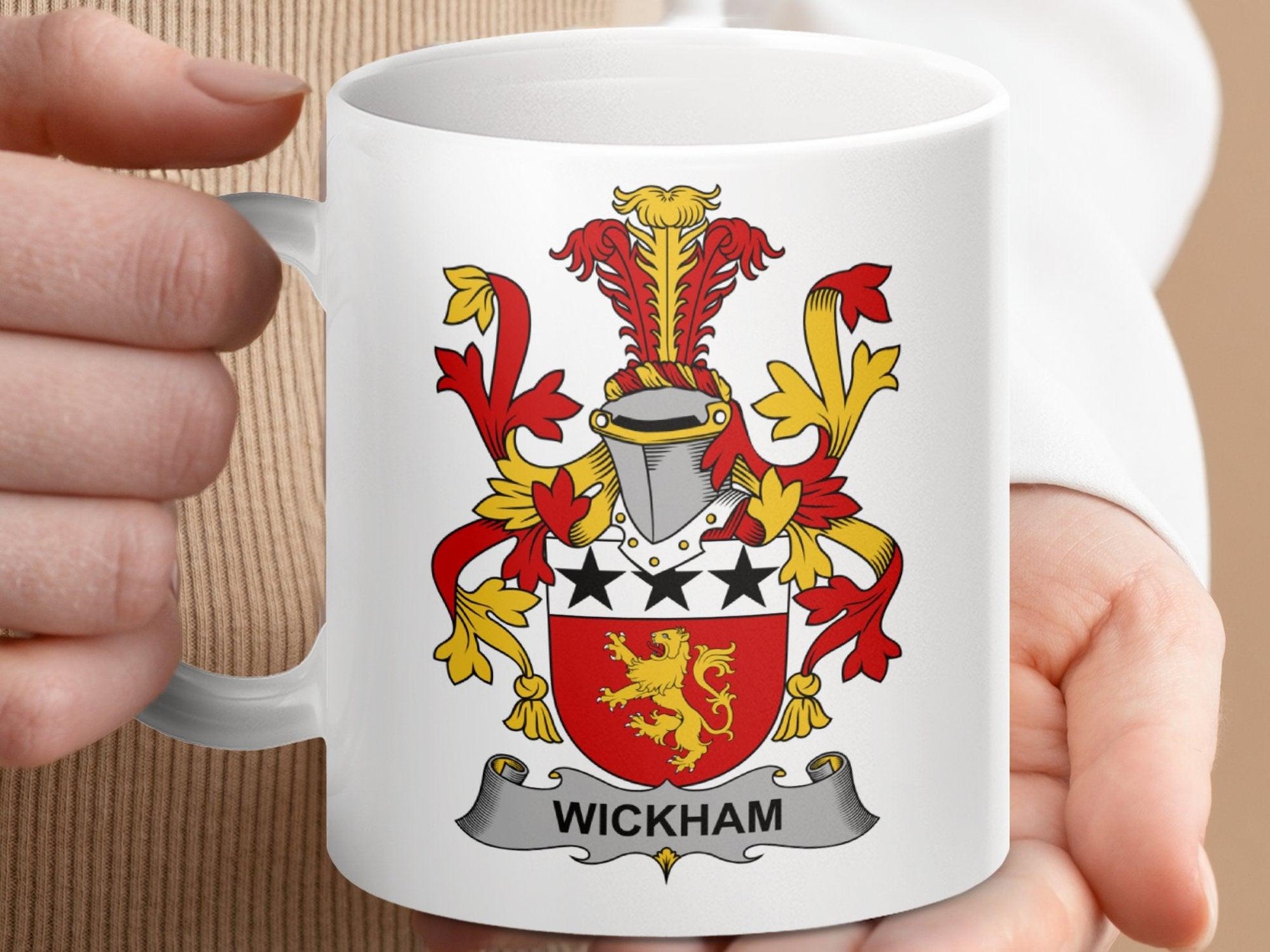 Wickham Family Crest Coat of Arms Emblem Mug - Celtic Ancestry Gifts