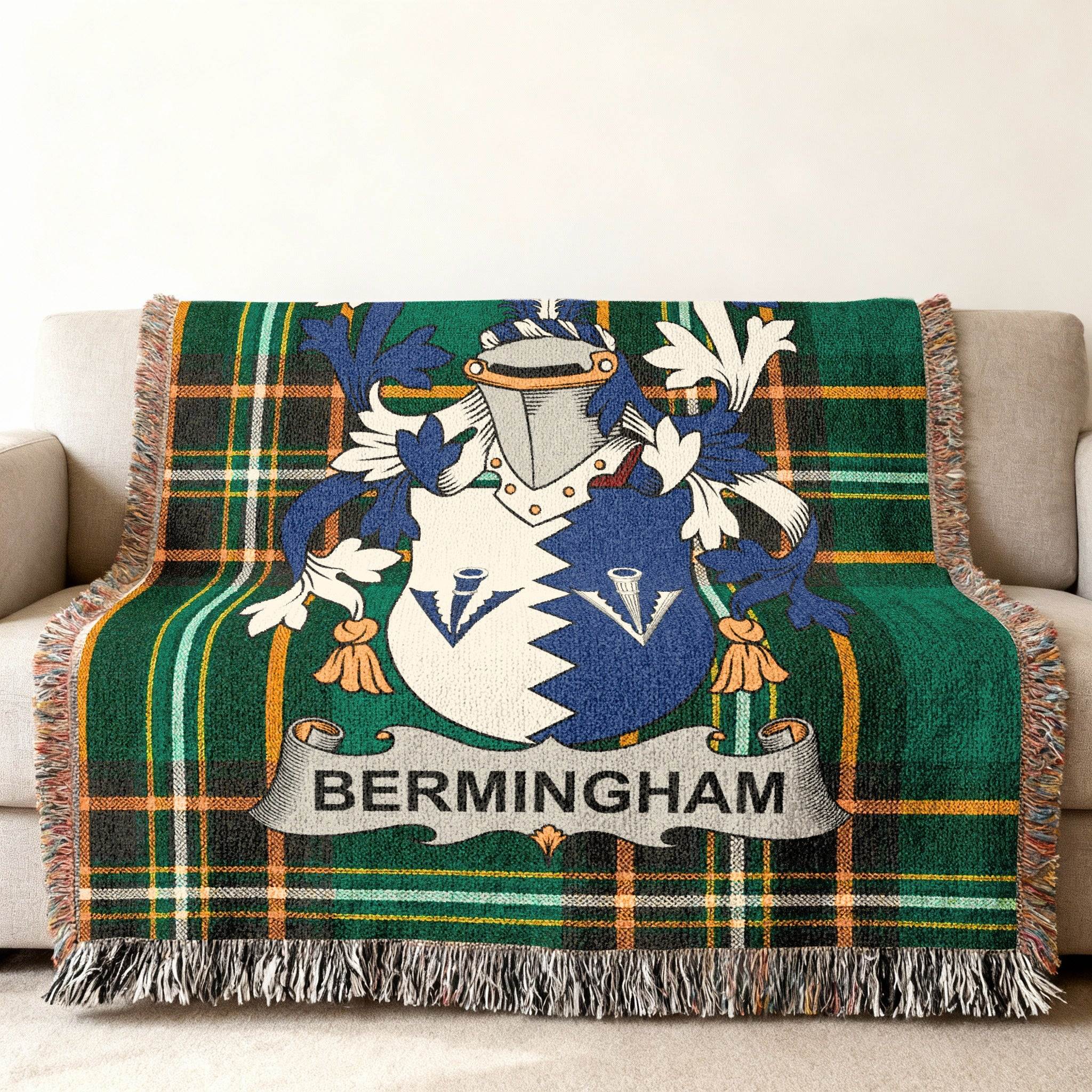 Bermingham Family Crest Green Tartan Blanket product type