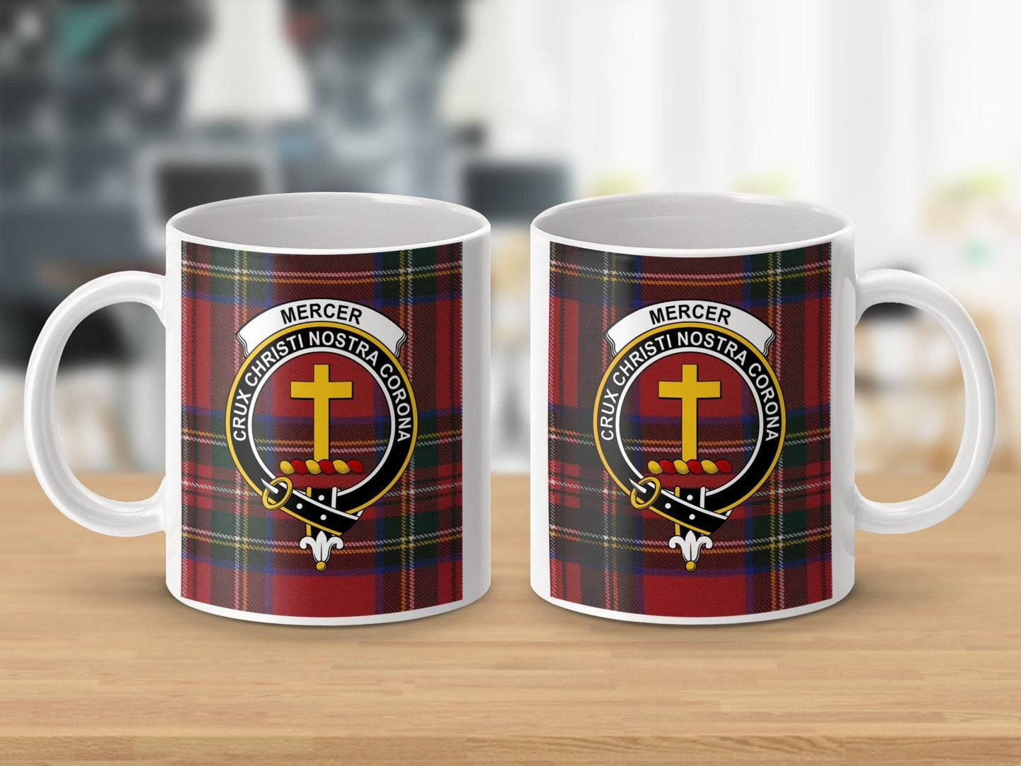 Mercer Clan Tartan Crest Crux Christi Nostra Corona Mug - Living Stone Gifts