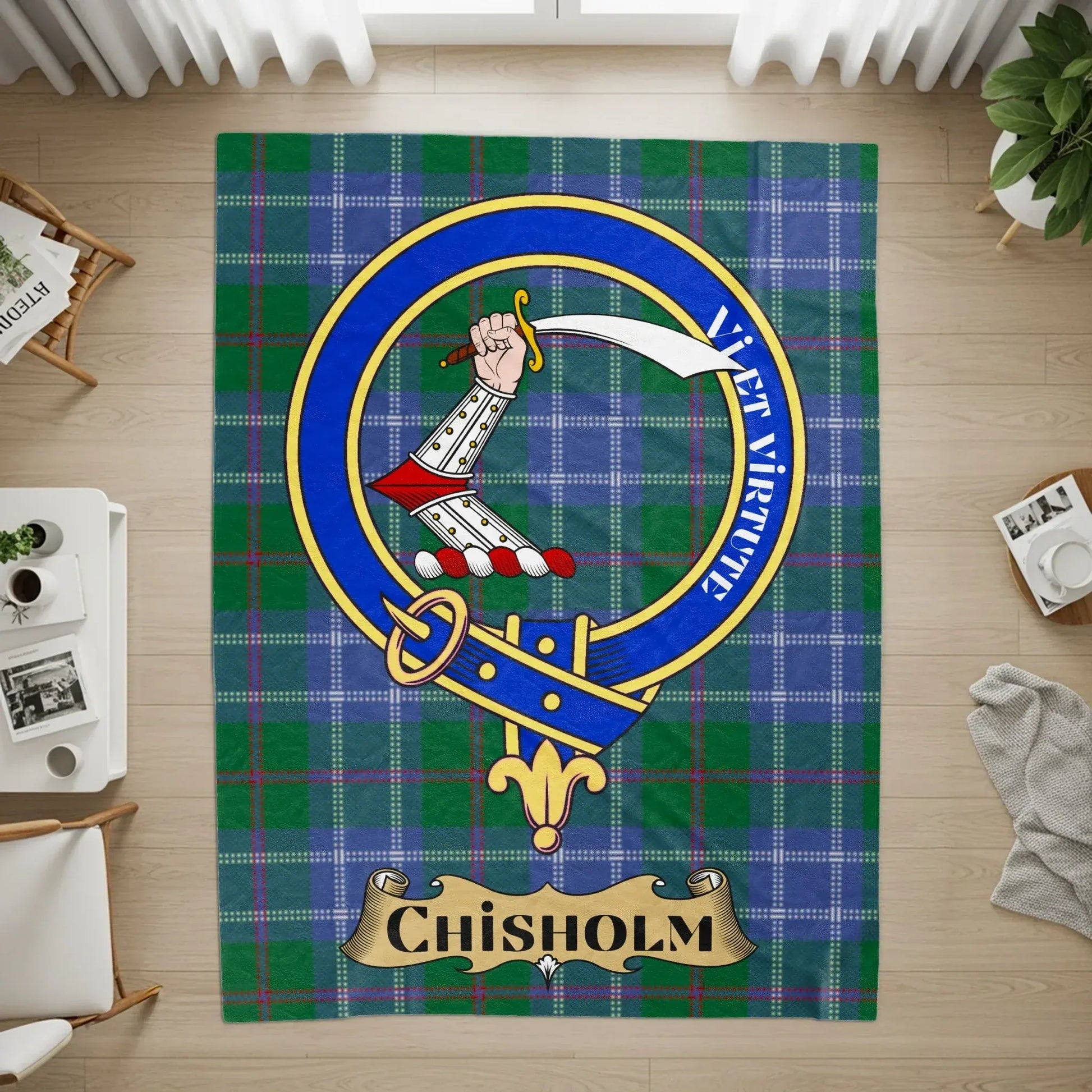 Chisholm Coat of Arms in Tartan Design Rug product type