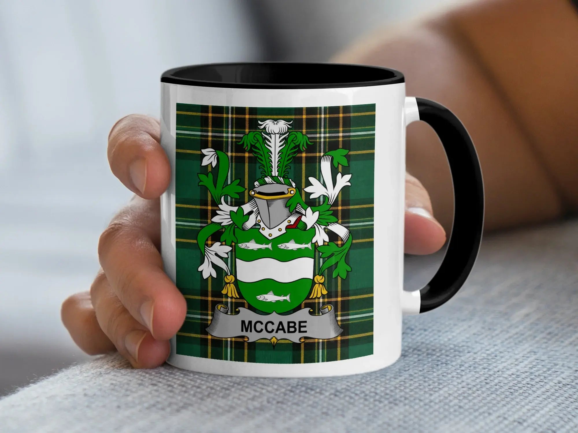 McCabe Irish family crest black accent mug
