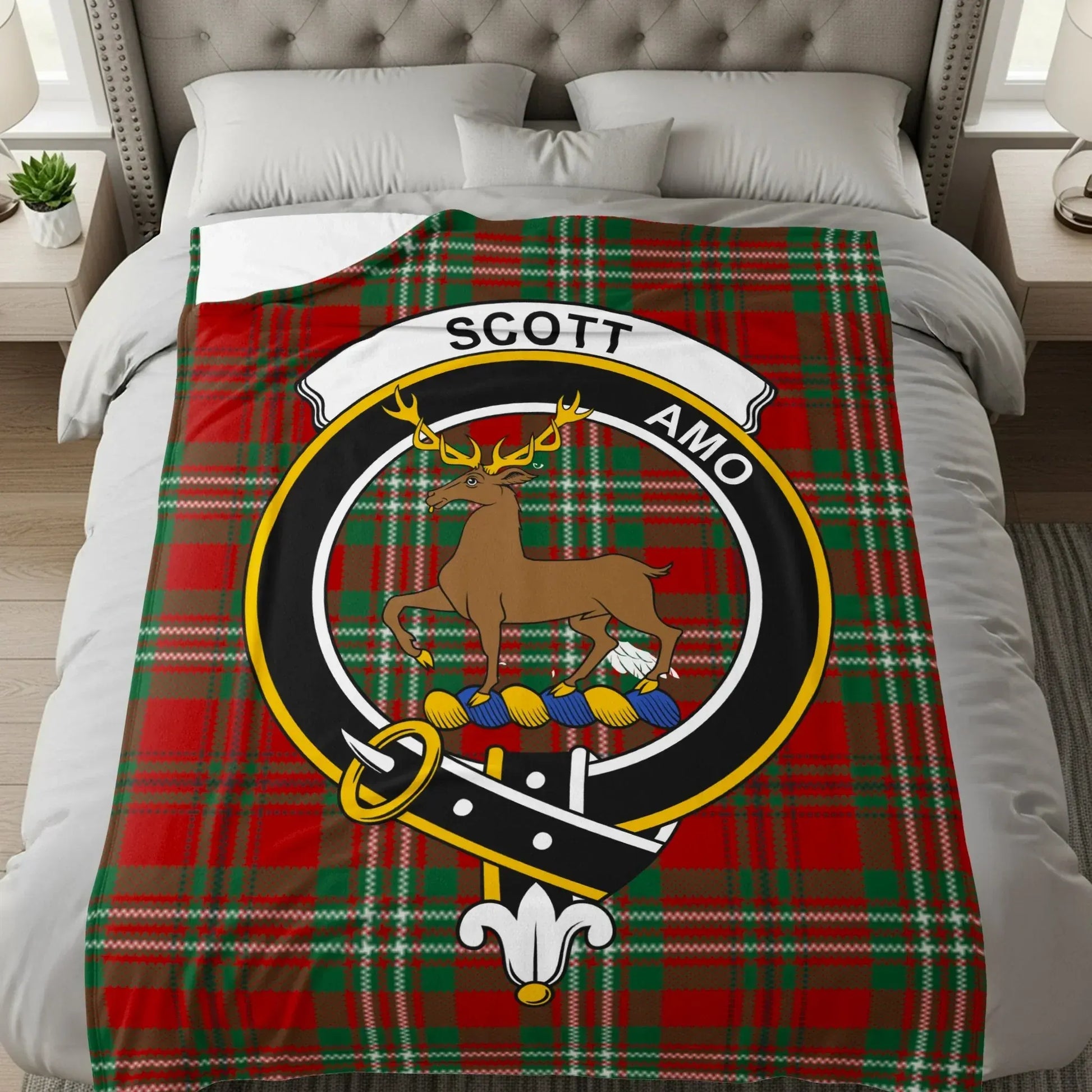 Personalized Heraldic Deer Clan Tartan Blanket product