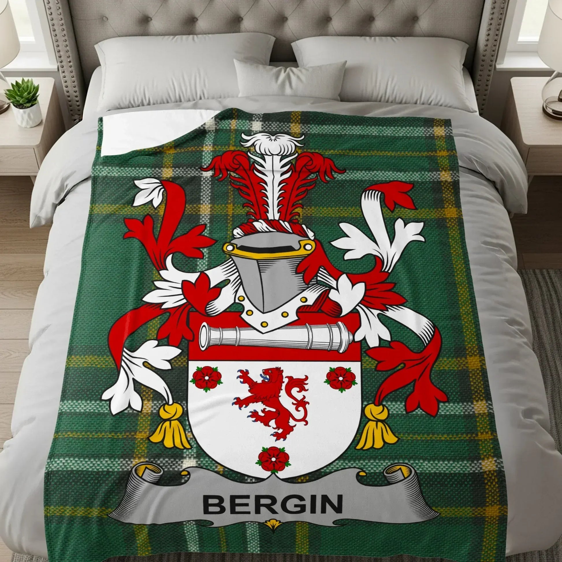 Unique Bergin Family Crest Plaid Design Blanket product