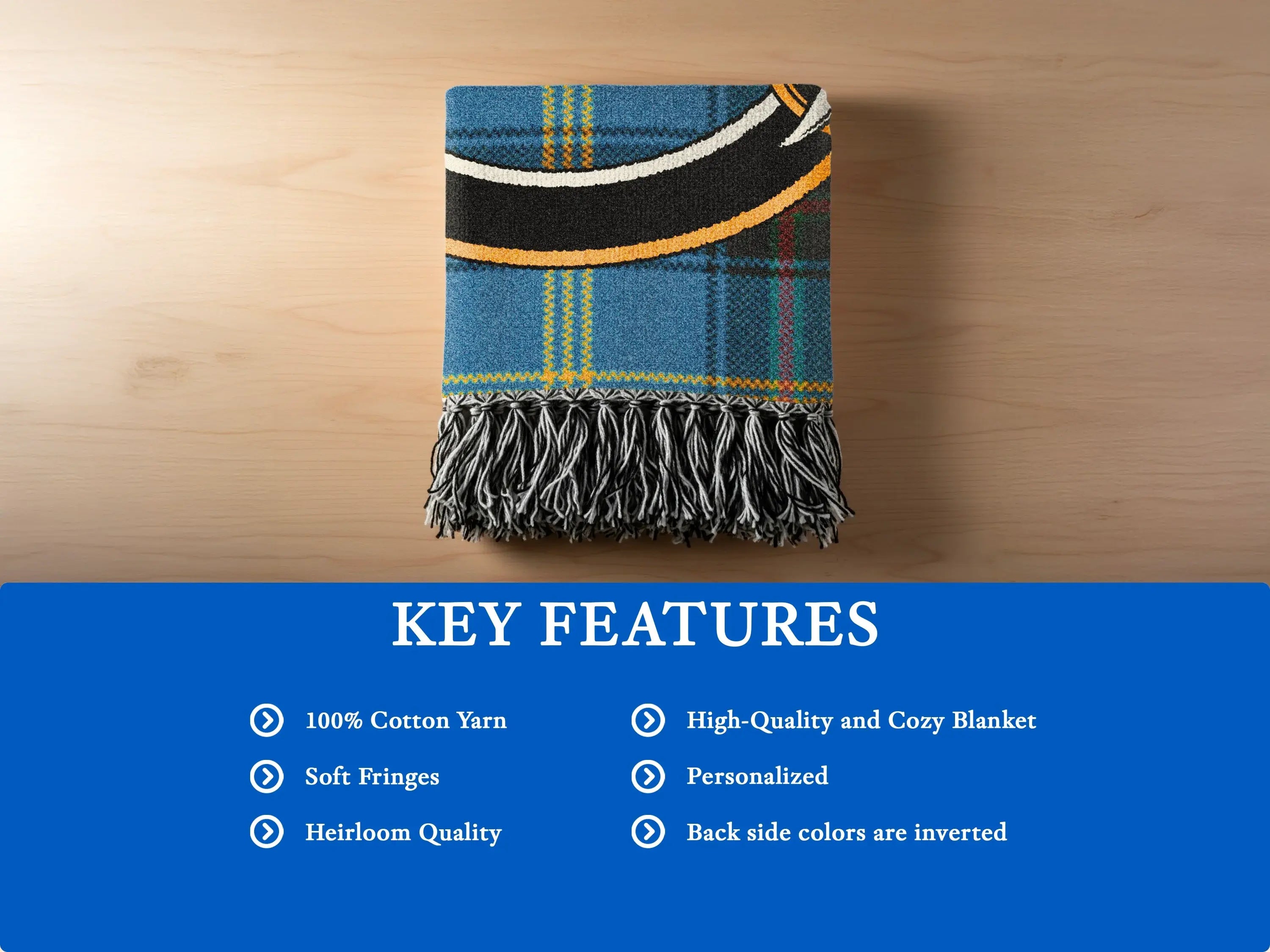 Bell clan woven blanket size options — 52x37, 60x50, and 80x60 cotton tartan heritage throws