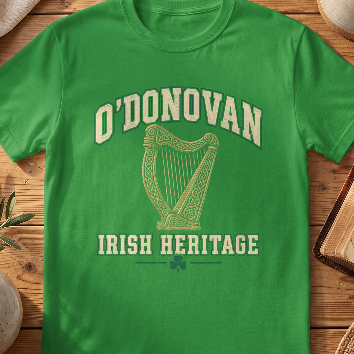 O'Donovan Irish Heritage green Gildan 64000 T-shirt with Celtic harp design