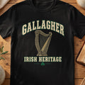 Gallagher Irish Heritage black Gildan 64000 T-shirt with Celtic harp design