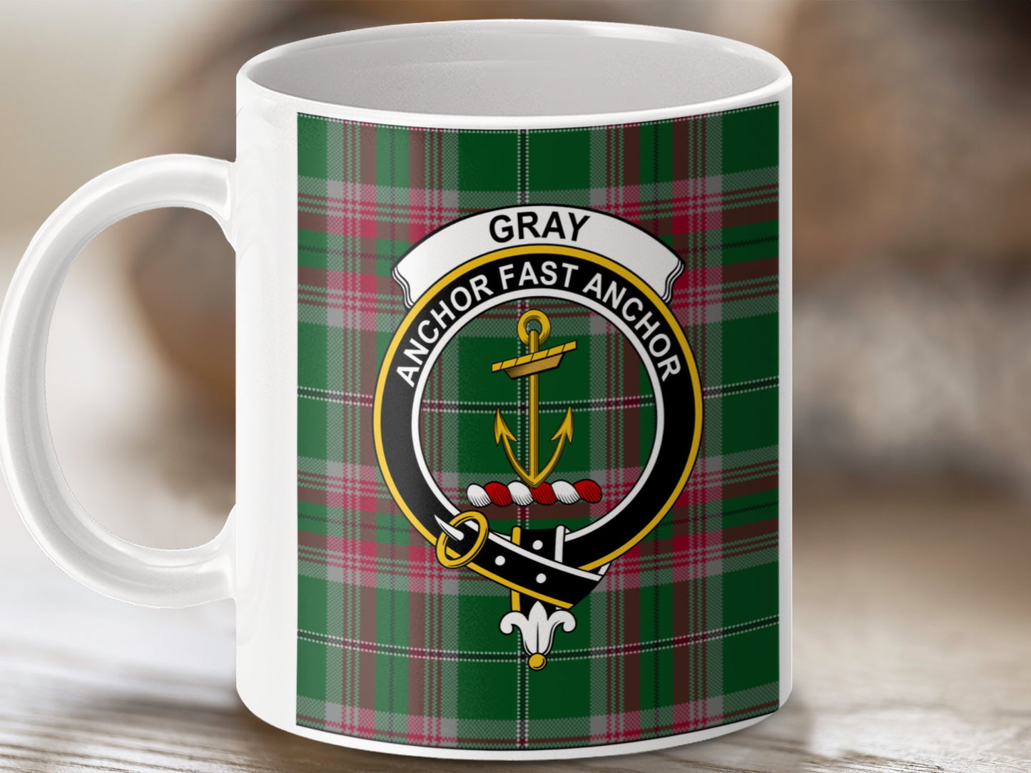 Clan Gray Anchor Fast Anchor Crest Tartan Mug - Living Stone Gifts