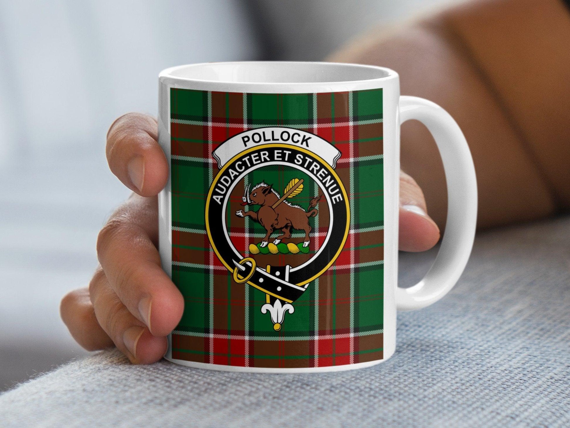 Pollock Scottish Clan Crest Tartan Design Mug - Living Stone Gifts