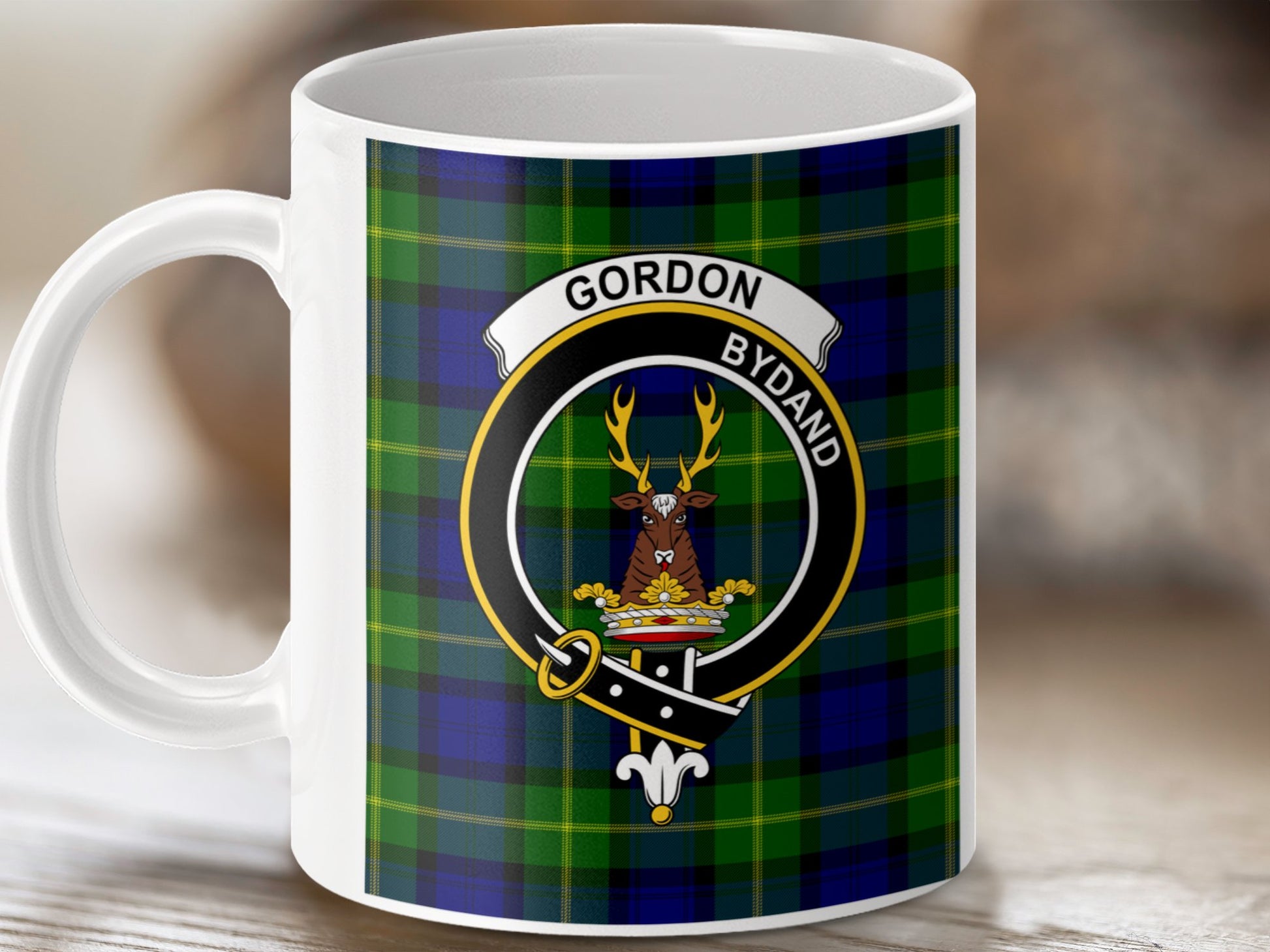 Clan Gordon Scottish Tartan Crest Pattern Mug - Living Stone Gifts