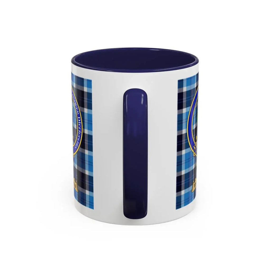 Blue Plaid Coffee Mug with Navy Handle Unique Gift Item