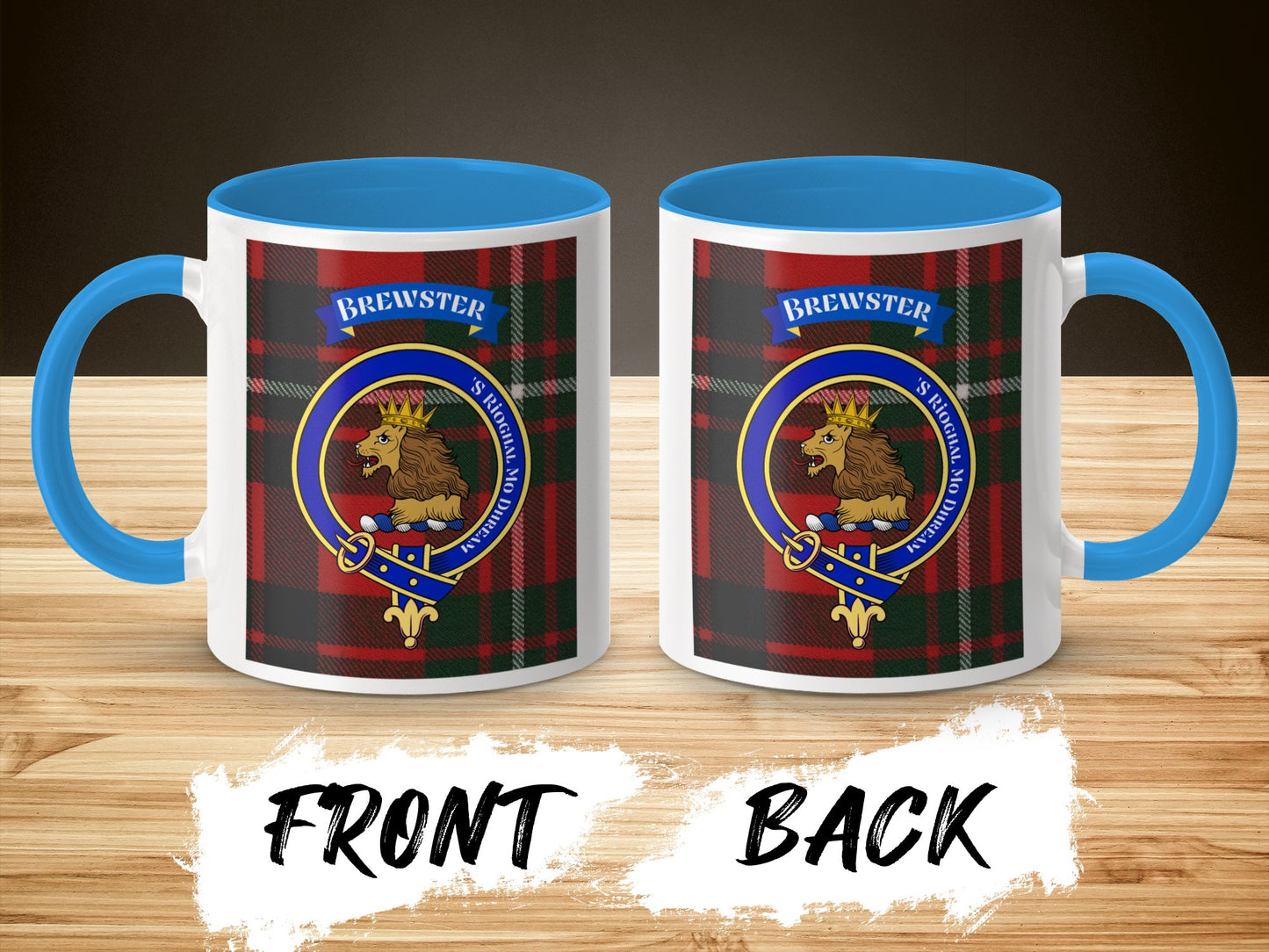 Royal Lion Brewster Family Crest Highland Tartan Mug - Living Stone Gifts