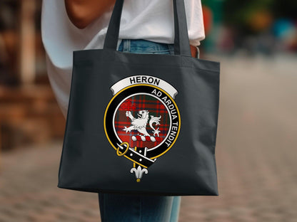 Heron Scottish Clan Crest Tartan Tote Bags - Celtic Ancestry Gifts