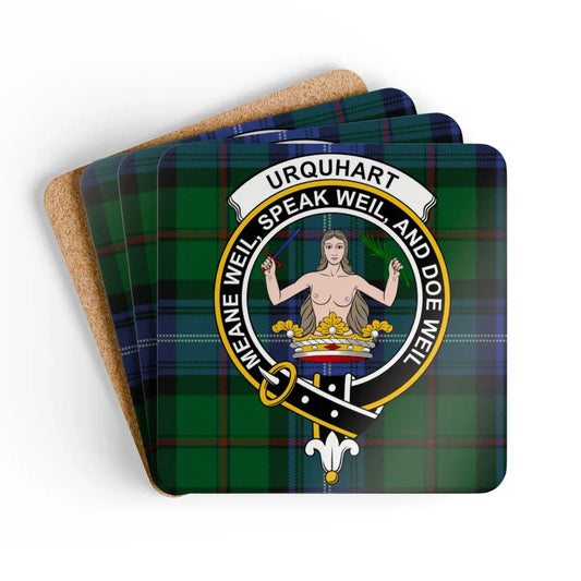 Urquhart Clan Badge on Tartan Pattern Coasters product type
